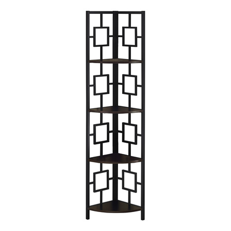 MONARCH SPECIALTIES Bookshelf, Bookcase, Etagere, Corner, 4 Tier, 62"H, Office, Bedroom, Metal, Laminate, Brown, Black I 3612